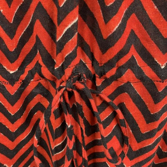 Ralph Lauren Red Black Chevron Cotton Blend Roll Tab Drawstring Tunic Top Sz 2X - Picture 2 of 10